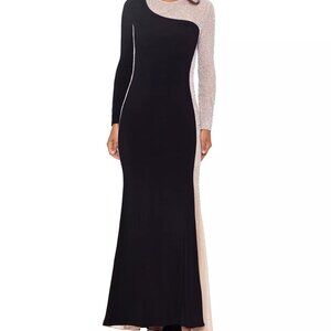 Women's Two-Tone Long-Sleeve Jersey-Knit Gown